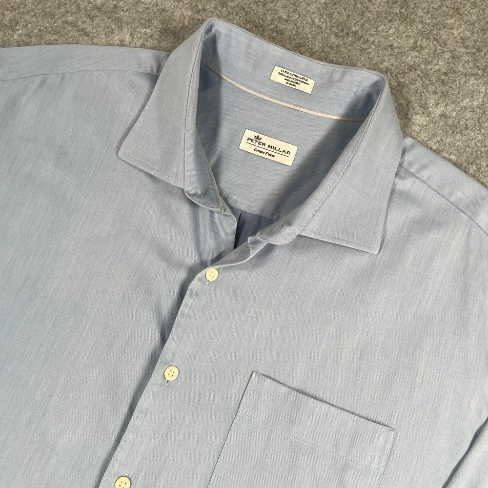 Peter Millar Crown Fleece Mens Shirt EXTRA LARGE Blue Cashmere Long Sleeve Golf